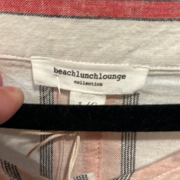 Beach lunch lounge, large‎ linen blend Tie front shirt - Picture 3 of 4